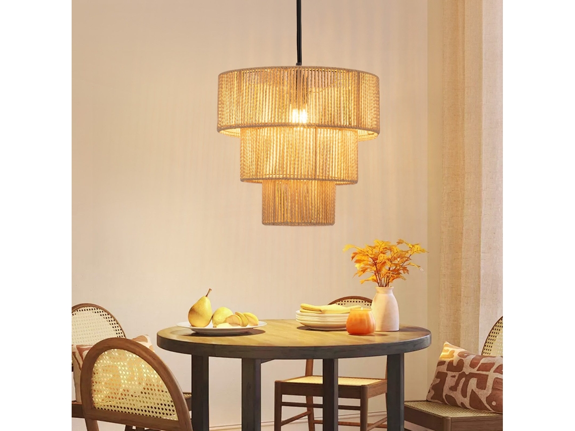 Nettlife Candeeiro Suspenso Mesa De Jantar Suspensão Sala De Estar Suspenso Rattan Boémio Ø35 Cm Suspenso Com 1 Luzesâmpada, 40 W, E27