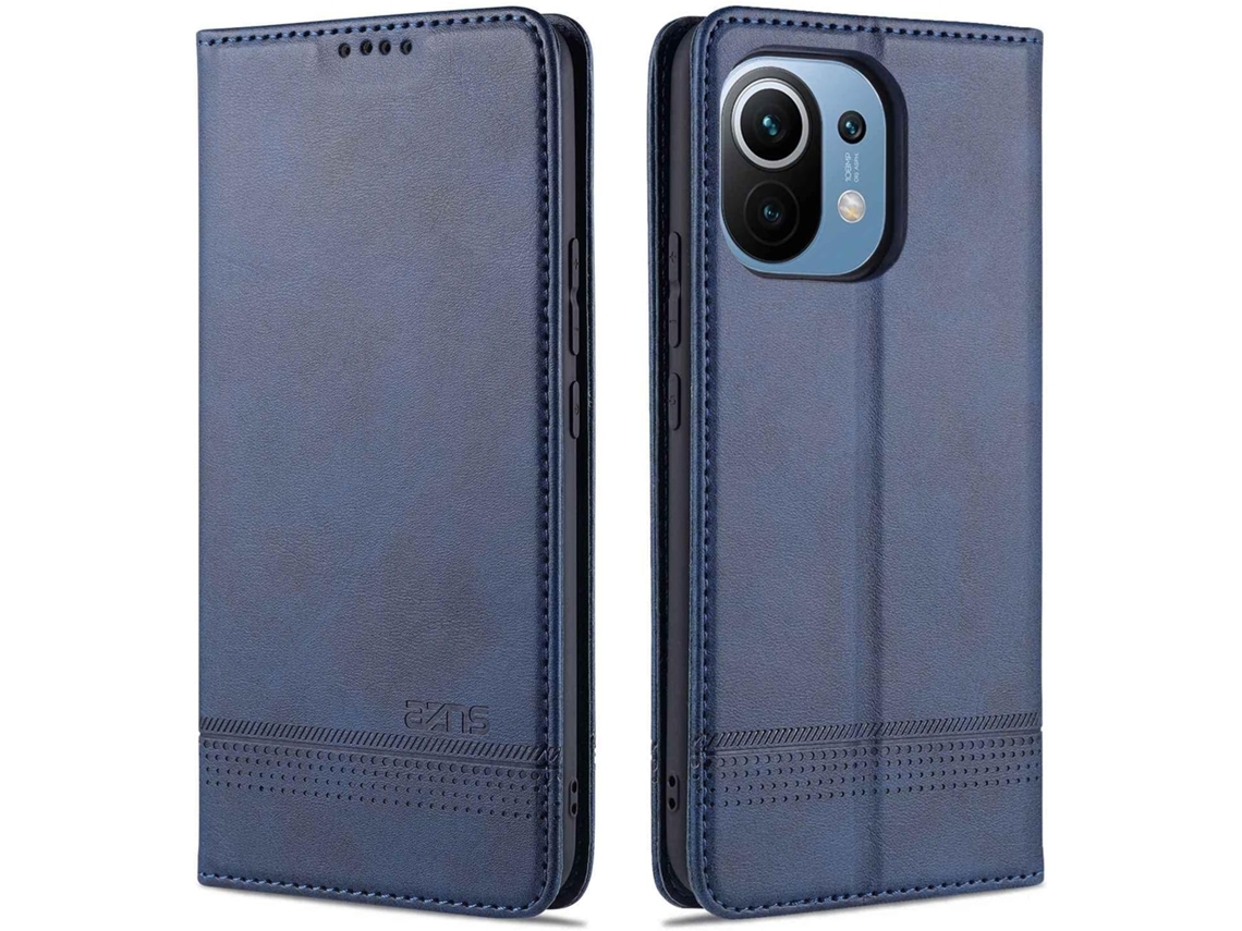 Capa Protetora Kickstand Fechamento para Xiaomi 11 HONGWE. Magnética com Porta-Cartões Azul