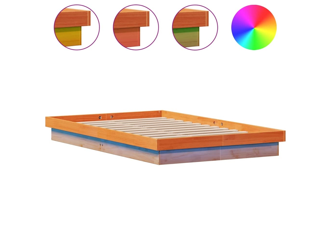 Estrutura de Cama com Leds em Pinho Maciço Castanho Mel MAISON EXCLUSIVE (140x190 cm)