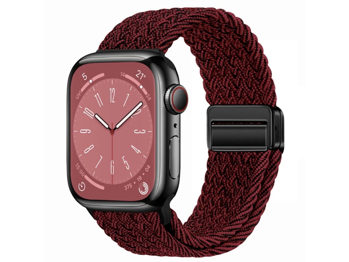 Pulseira elástica magnética de nylon com ranhuras para Apple Watch S10, marrom arco-íris e vermelha, 44 45 46 49 mm