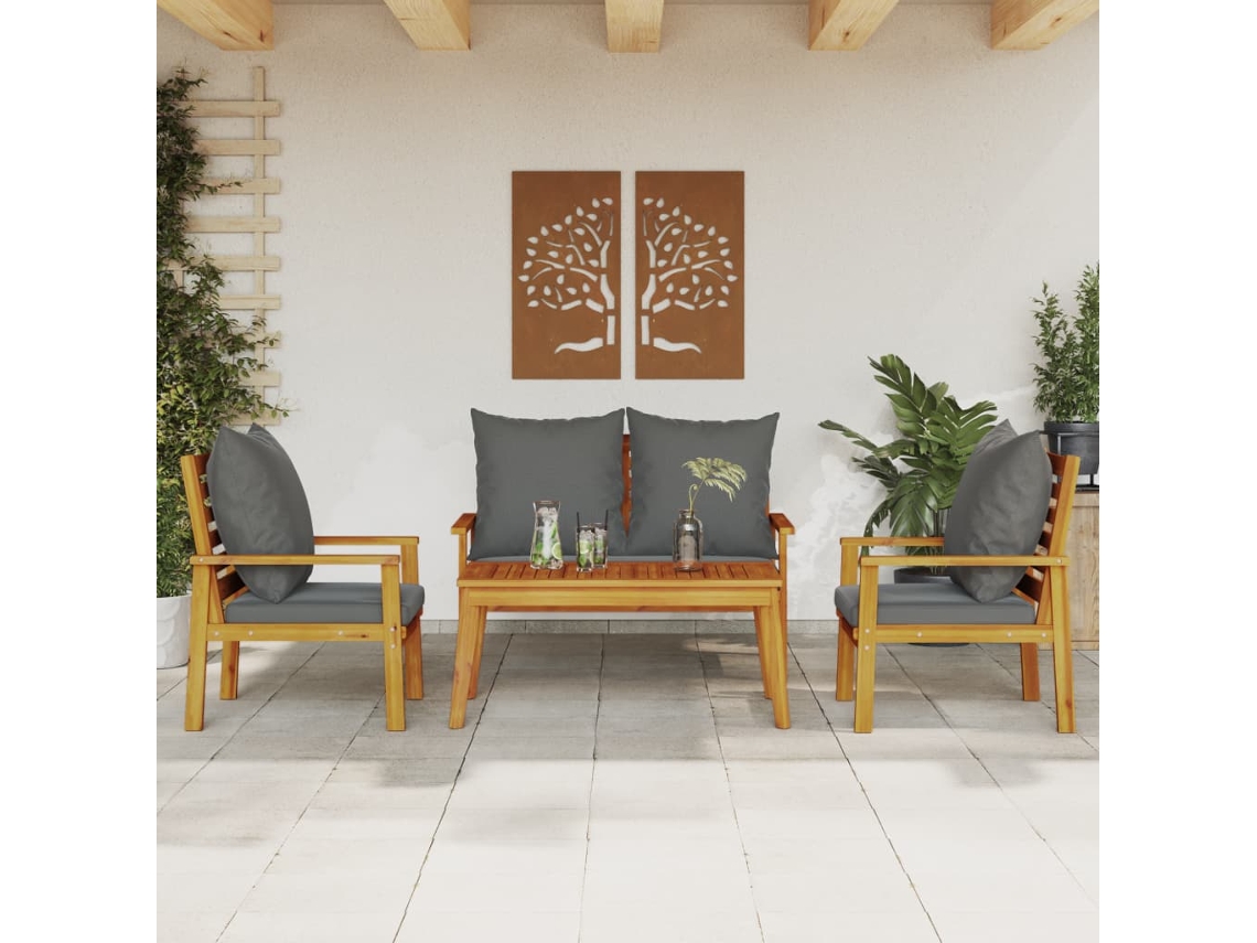 Vidaxl 4 Pcs Conjunto Lounge De Jardim Com Almofadões Acácia Maciça