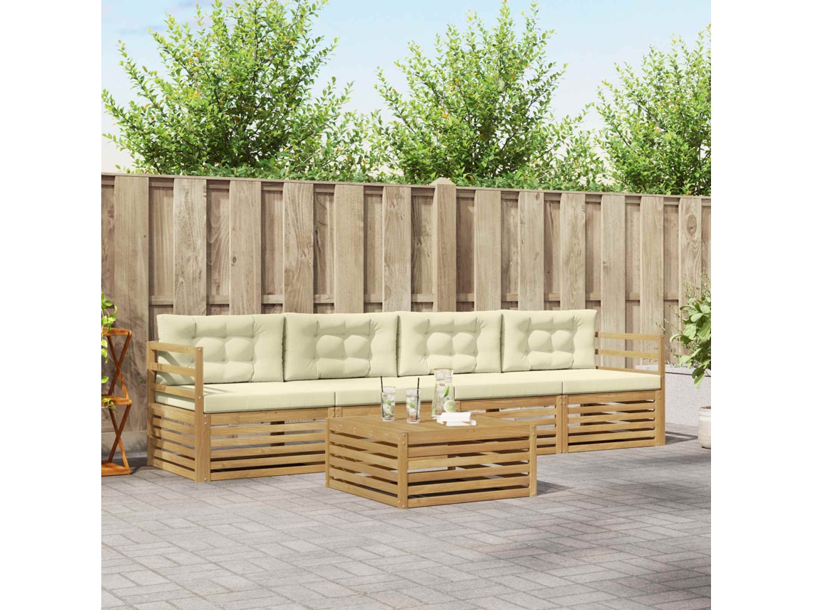 Vidaxl Conjunto De Sofás Para Exterior 5 Unid. Branco E Creme