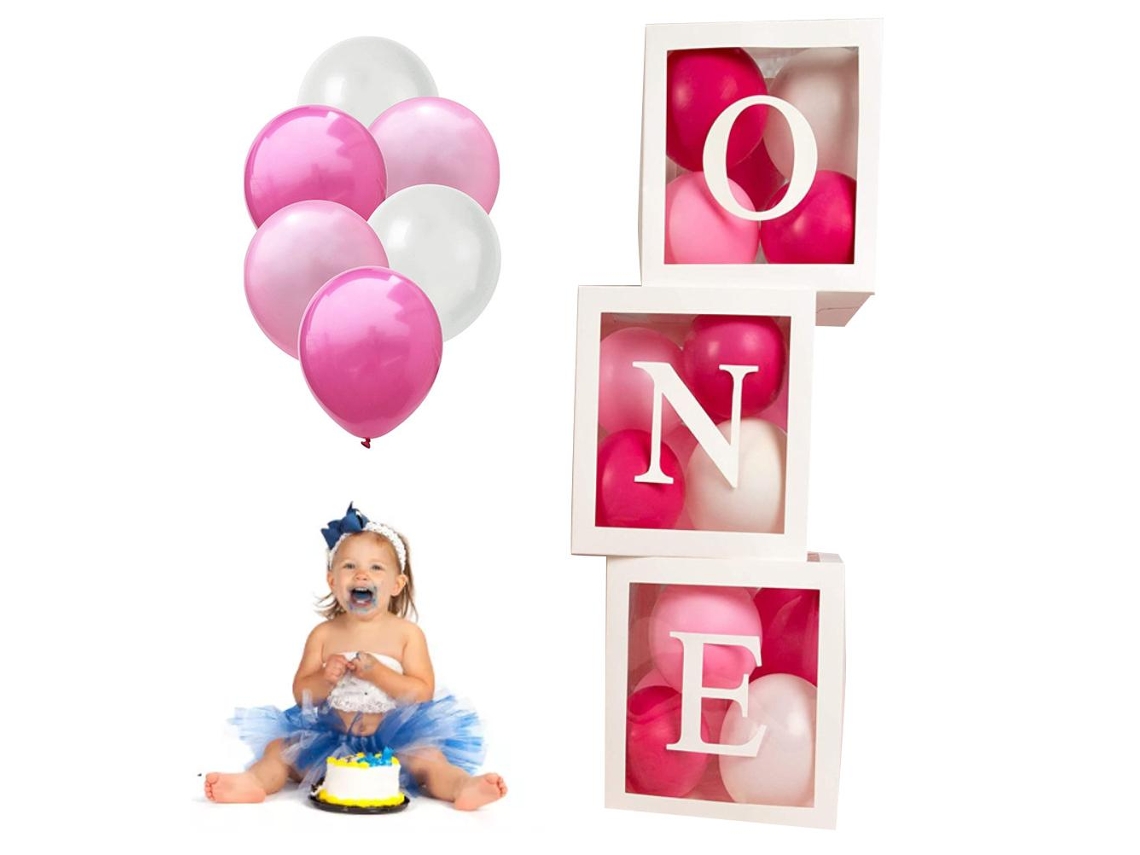 Mali kit Decoração 1º Aniversário Balões One Caixas Transparentes Props de Fotografia Bebê