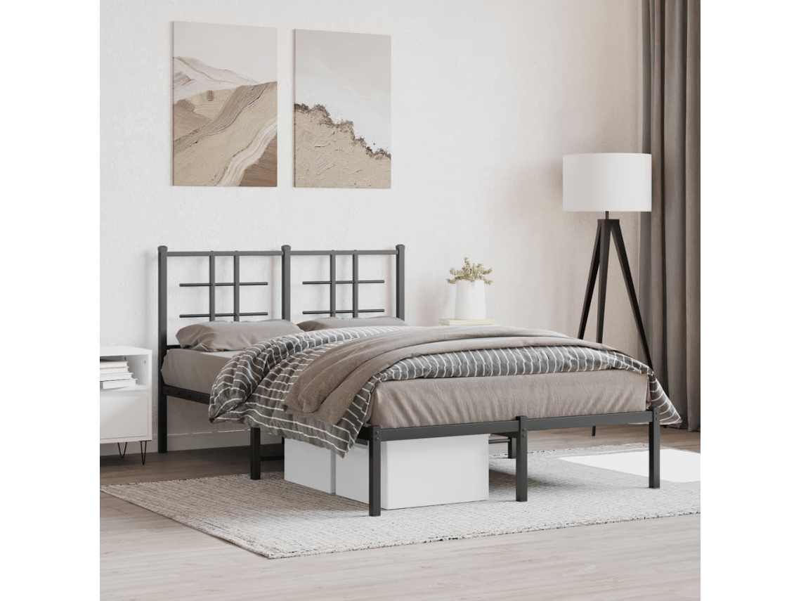 Vidaxl Estrutura de Cama com Cabeceira 120x190 Cm Metal Preto