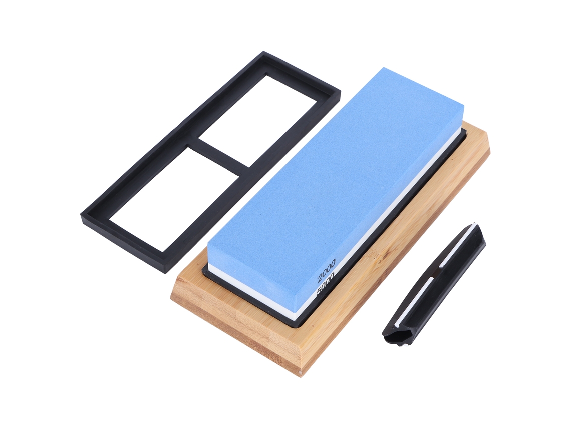 Ronjoe-pedra De Afiar Bicolor 2000/5000 Grit Com Base De Bambu E Silicone Azul