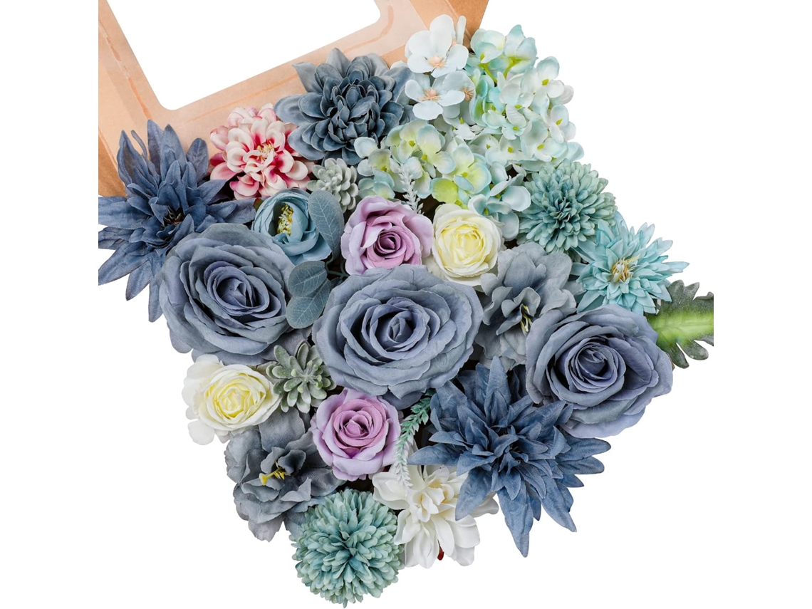 Conjunto de Flores Artificiais Azuis em Seda, Incluindo Peônias, Rosas e Hortênsias, Decoração para Mesas e Festas AQUAFORGE