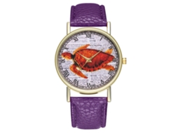Relógio de pulso redondo de quartzo com pulseira de couro PU e numerais romanos (roxo)