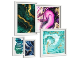 Conjunto De Pinturas Padrões Abstratos Com Verde E Violeta Espelharte (5 Peças)