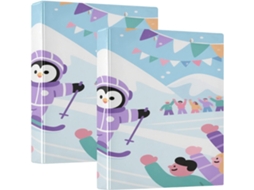 Pasta Escolar Com Estampa De Pinguim Desenho Animado, Azul, 3, 8cm 1 2 Polegada, 3 Argolas Com Bolsos, Pacote Com 1 2 Unidade