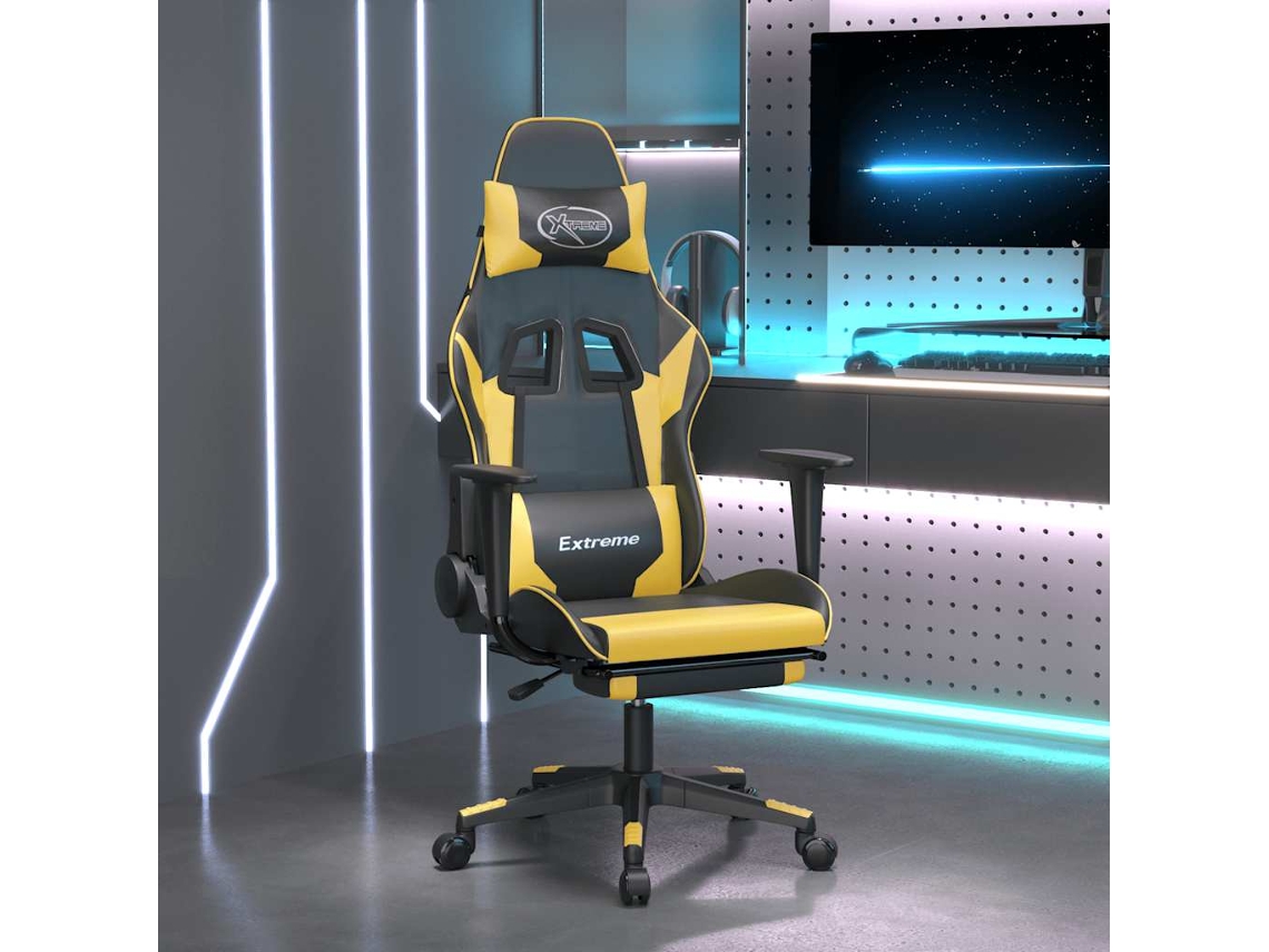 Vidaxl Cadeira Gaming Massagens C/ Apoio Pés Couro Artif. Ouro/preto