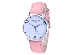 Relógio de Pulso Unissex Quartzo Rosa com Dial Redondo e Pulseira de Couro