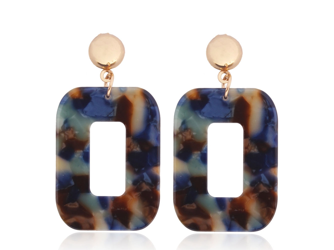 Ouvidos De Liga Dangle Com Resina Retangular Azul Verde