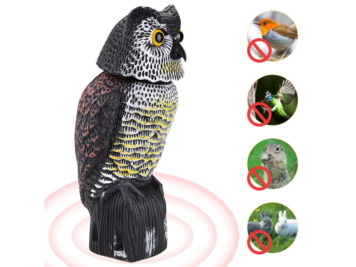 Estátua de Coruja com Cabeça Rotativa 360° para Afastar Pássaros S/MARCA