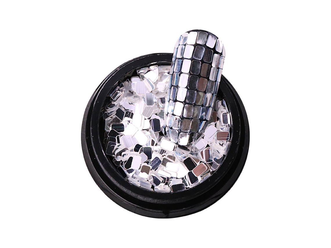 Decorações de unhas com peças retangulares e strass dourado colorido irregular para manicure.