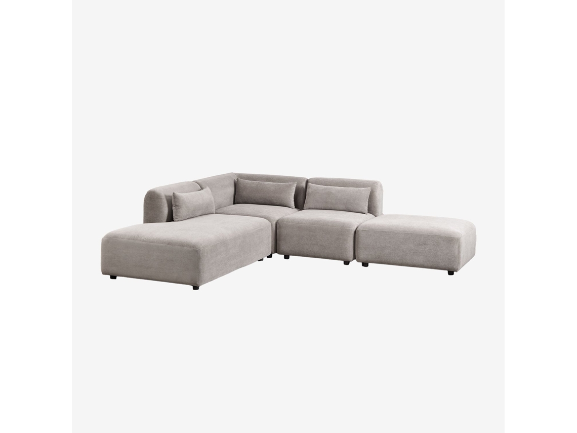 Sklum Sofá Modular De Canto Em 3 Peças Com Chaise Longue À Esquerda E Puff Fogler Poliéster                       Bombazina Toupeira Claro