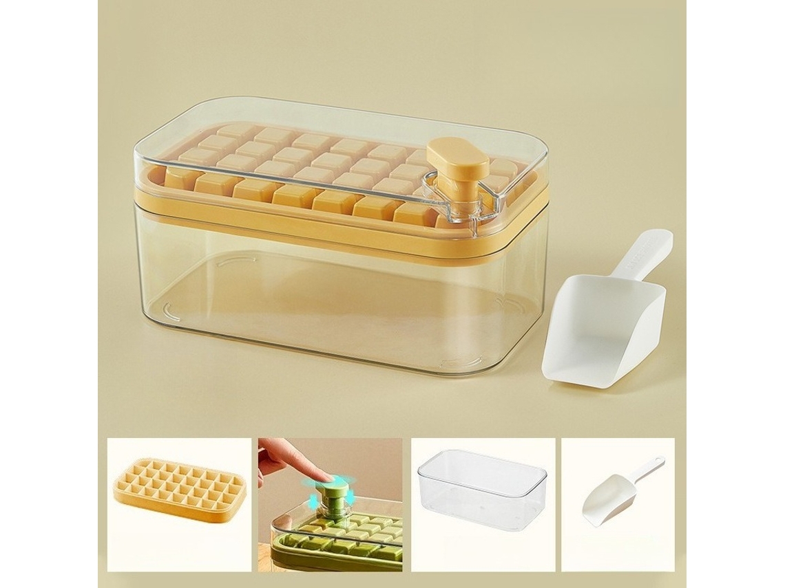 Forma De Gelo Com Tampa E Compartimento Para 64 Cubos, Abs E Pp, Ideal Para Bebidas, Café E Utilização No Congelador. Amarelo Hexinyigjly