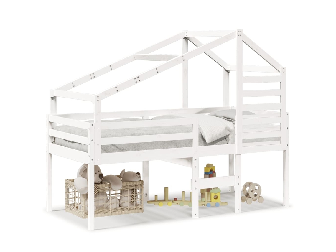 Cama Alta com Telhado 80x200 Cm Pinho Maciço Branco MAISON EXCLUSIVE