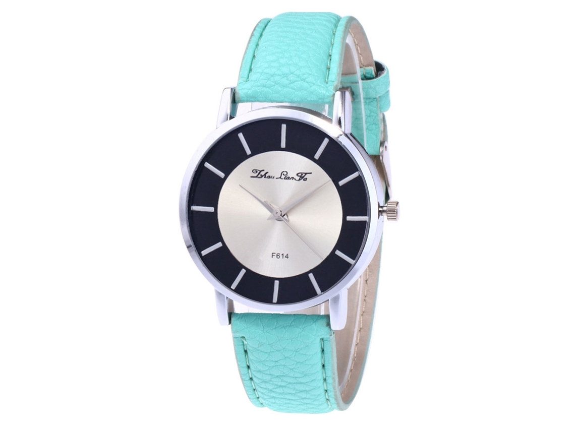 Relógio de pulso masculino moderno com pulseira de PU, mostrador redondo e mecanismo de quartzo (creme menta)