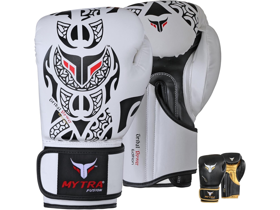 Luvas de Boxe MYTRA FUSION Tribal Power 10oz Couro Sintético Branco