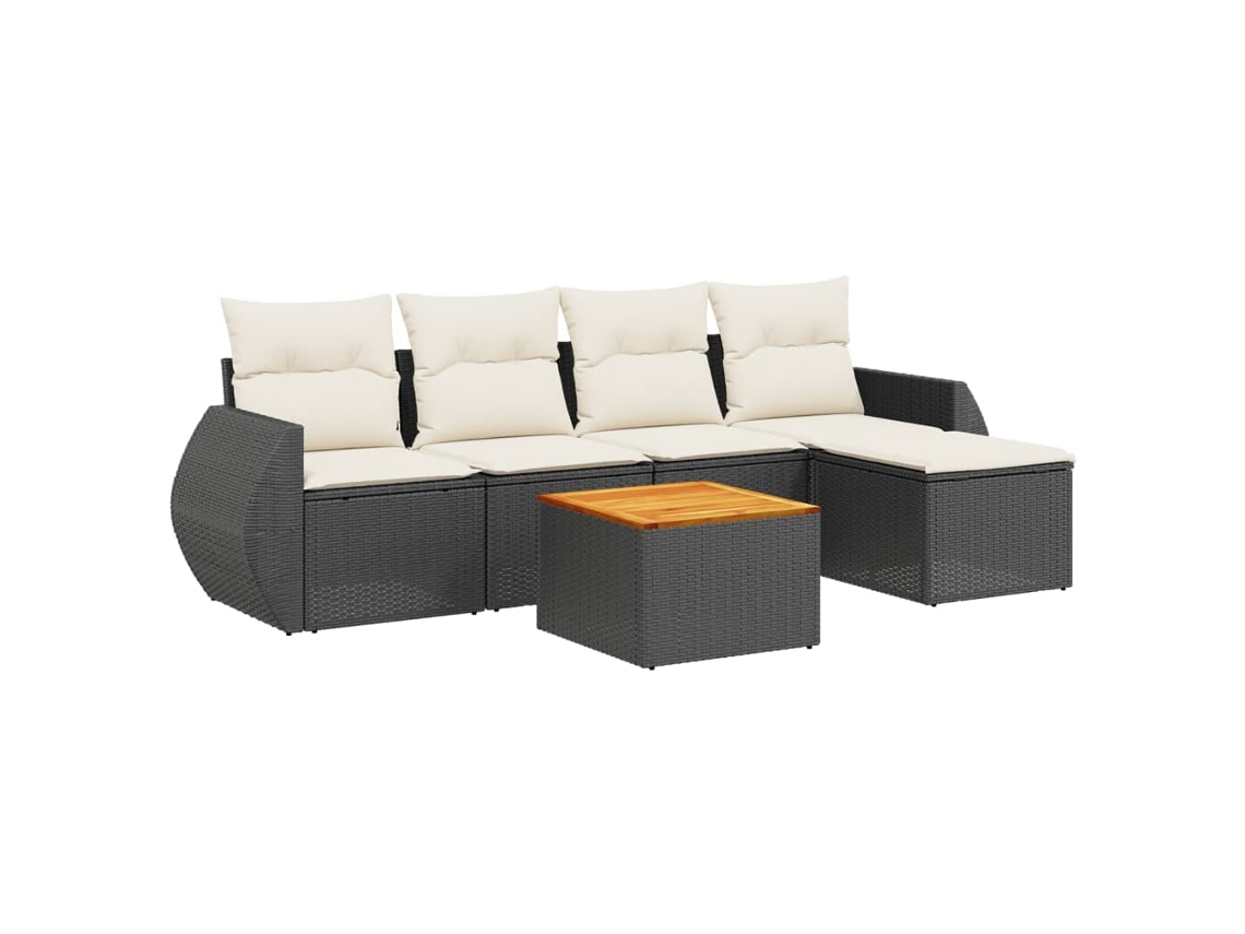Conjunto Sofás de Jardim 6 Pcs com Almofadões Vime Pe Preto MAISON EXCLUSIVE (6 pcs)