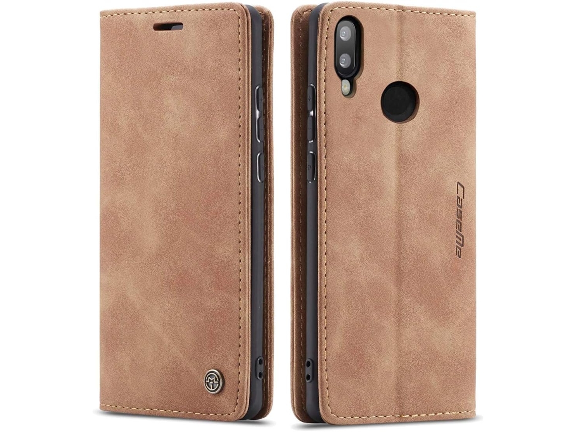 Capa Fólio Lite Tipo Antichoque para Honor, Huawei P Smart 2019/10 Lite HONGWE. Pele Premium Castanho