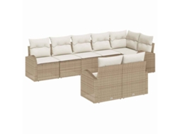 Vidaxl Conjunto de Sofá de Jardim 8 Pcs Bege e Branco Vime Pe