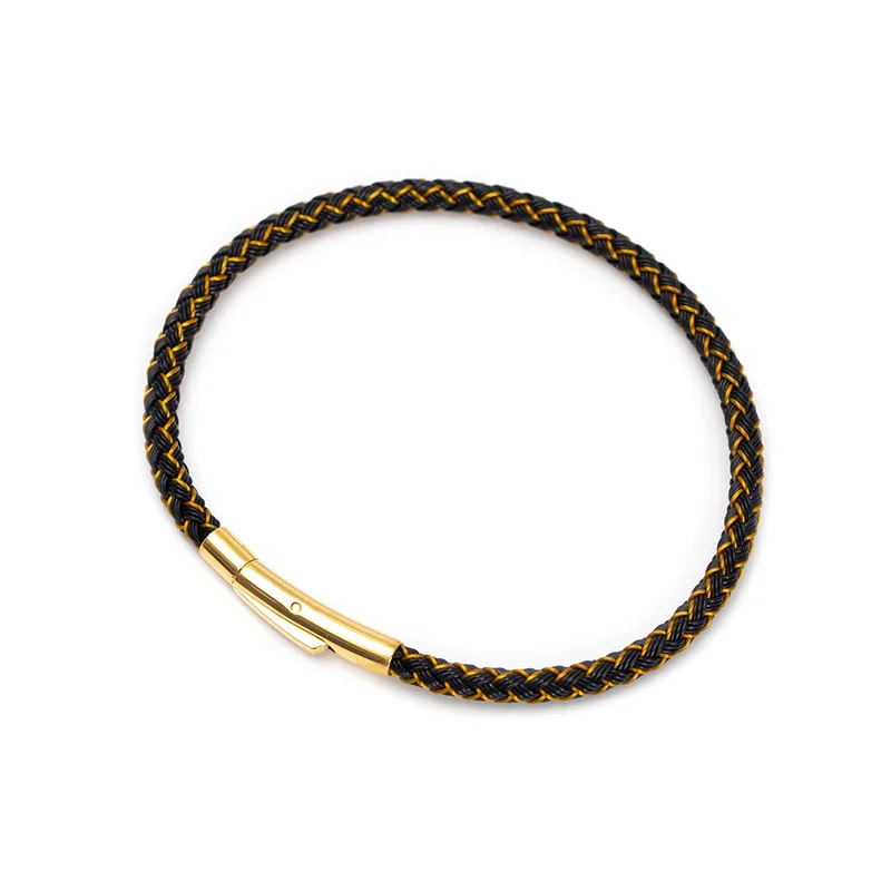 Pulseira de Corda Impermeável de Aço Inoxidável Multicolorida, Luxuosa e Charmosa . MDUG (preta e Dourada, 17 Cm)
