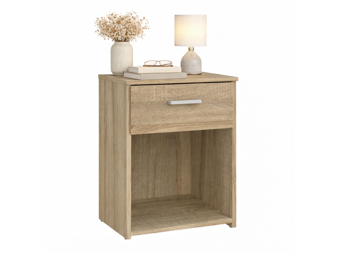 Mesa De Cabeceira Wellhome Duero Com 1 Gaveta Na Cor Carvalho 37,6x35,95x47,5 Cm