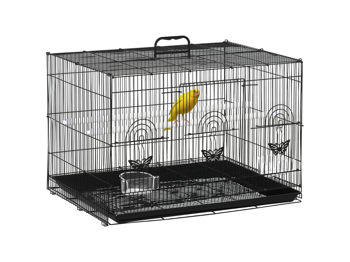 Gaiola Pássaros, 2poleiros+3entradas+bandeja+2recipientes, Arame+plástico, 60x41x41cm, Preta Ge