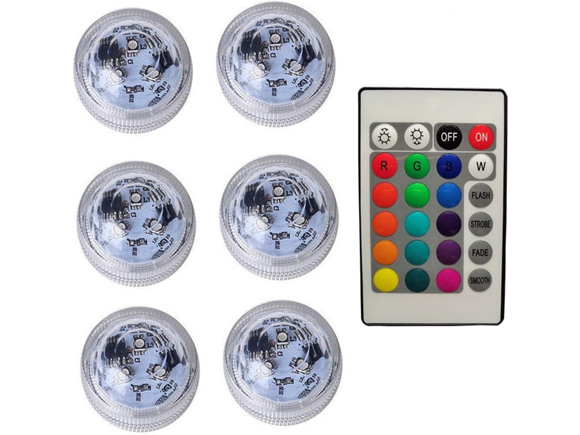 Luminária Submersível Prova Ip68 Controle Remoto Piscina Aquário Flores Jardim Decoração Festas 6 Lâmpadas 1 Controlador GOKOCO