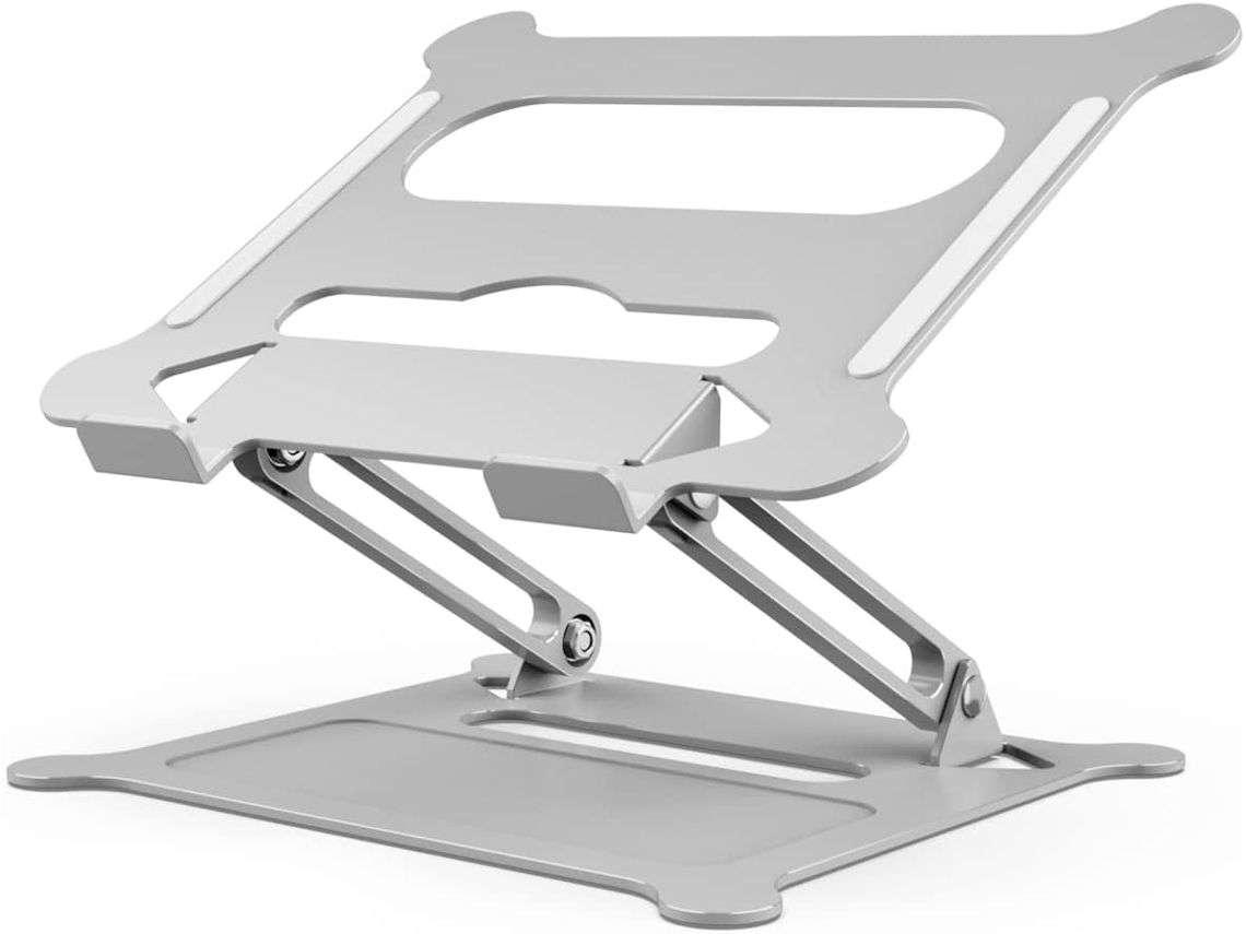 Suporte para Laptop de Mesa, Dobrável, Portátil, com Altura Ajustável e Ventilação, Compatível com Laptops de Até 17 Polegadas, Cor Prata. AQUAFORGE