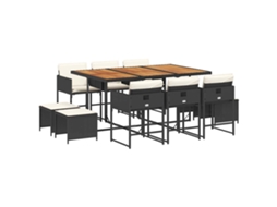 Conjunto de 11 Jantar para Jardim com Almofadões Vime Pe Preto MAISON EXCLUSIVE