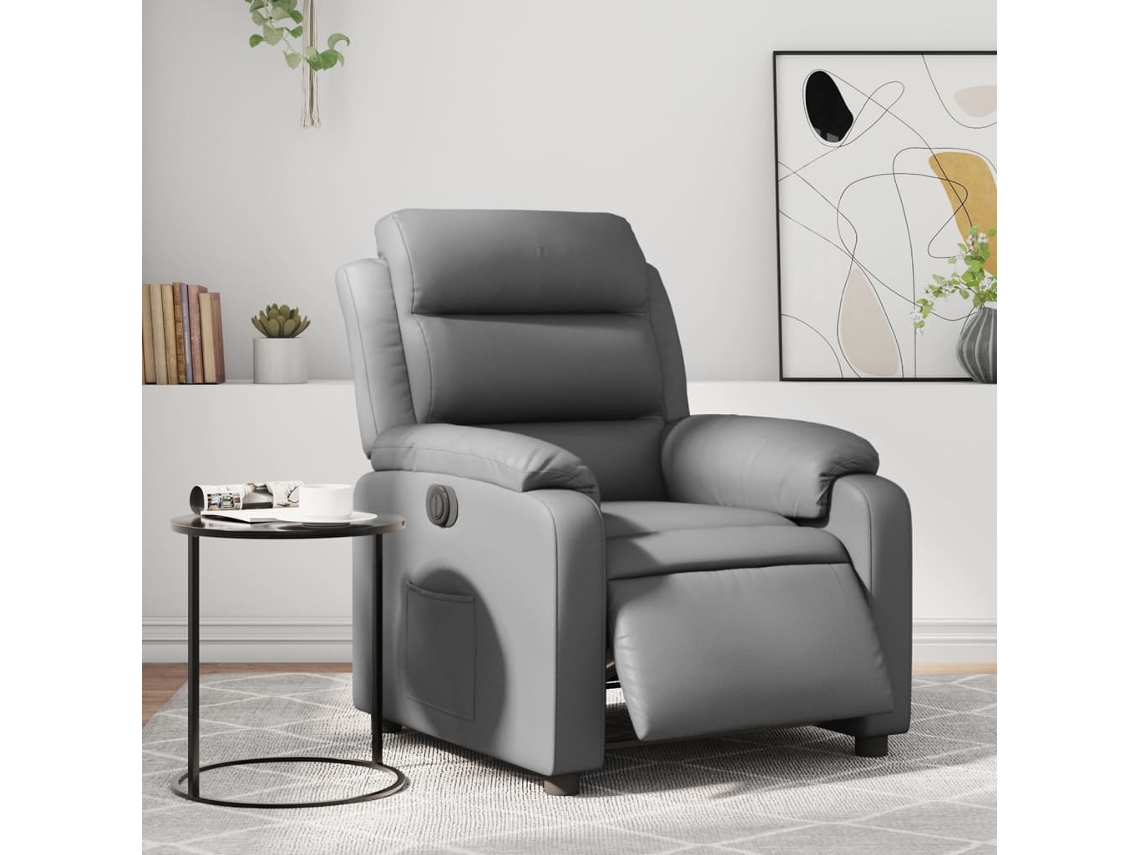 Vidaxl Poltrona Reclinável Elétrica Couro Artificial Cinzento