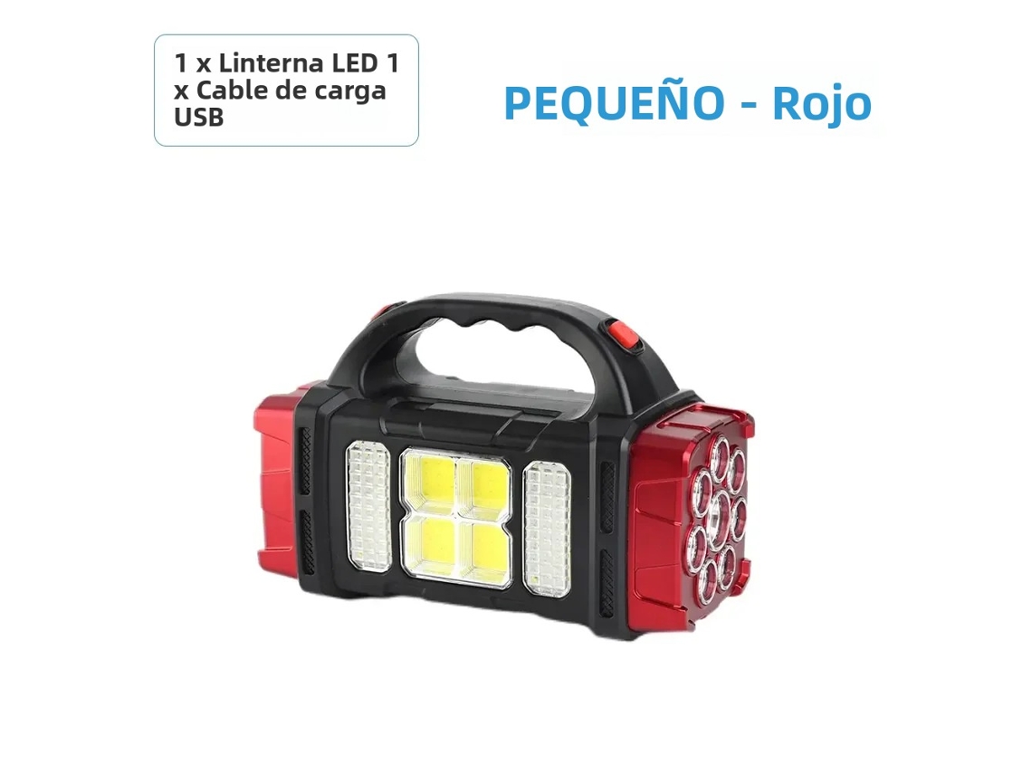 Lanterna de Led de Alta Potência para Camping, Luz de Trabalho Recarregável por Energia Solar, 4 Modos, À Prova D'água Via Usb MDUG (vermelha Pequena)