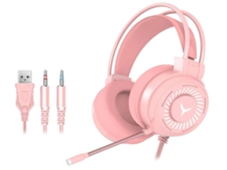 Fone Jogo com Fio G58 JIAPEI, Estéreo, Microfone, Luz Led, Para Pc/Laptop, Rosa