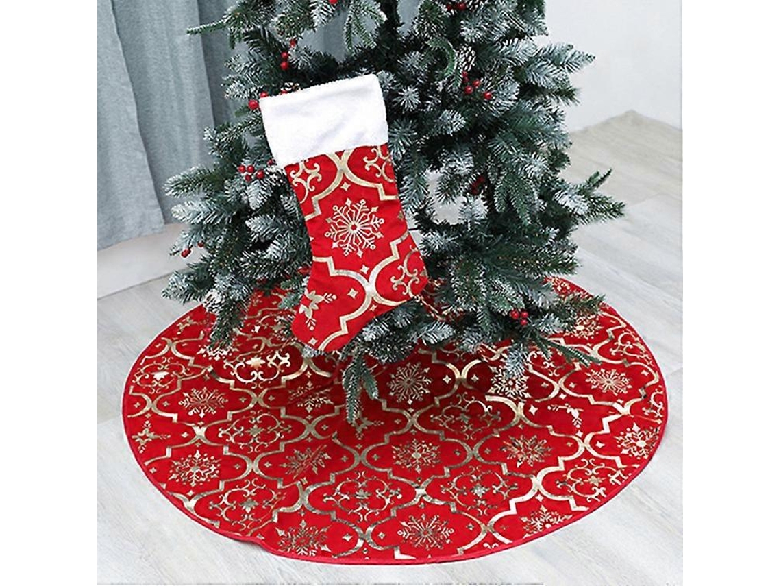 Saia De Árvore De Natal De 120 Cm Com Estampa De Neve, Ideal Para Decorar Sua Árvore. Inclui 1 Saia E 1 Meia Vermelha. Loja Olysi