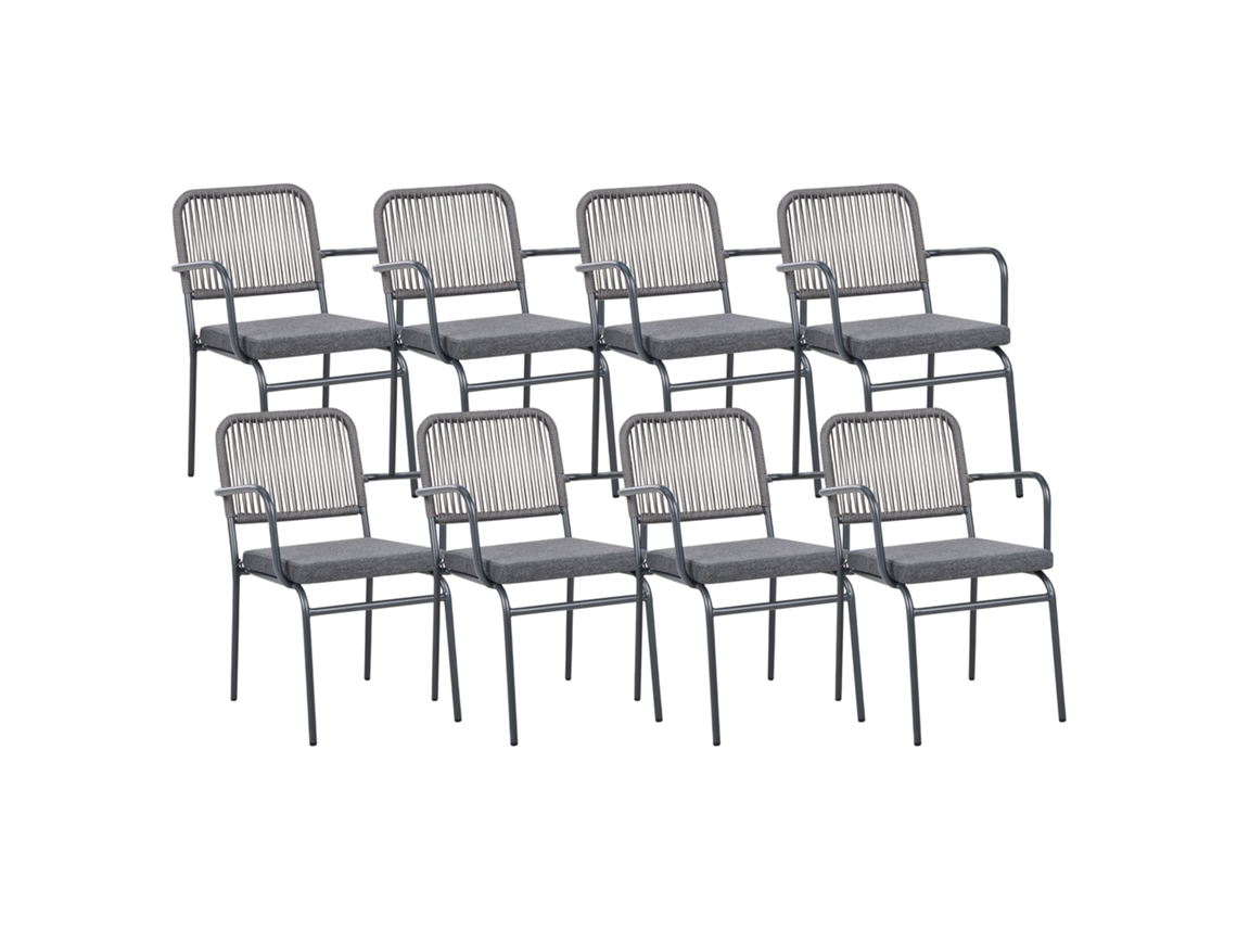 Conjunto De 8 Cadeiras De Jardim Com Almofadas Beliani Taceno De Alumínio Cinzento 46x52x82