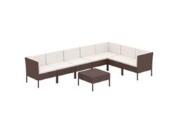 Conjunto 8 lounge jardim c/ almofadões VIDAXL vime PE castanho