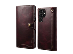 Capa De Couro Bovino Com Acabamento Em Cera De Alta Qualidade E Botão Magnético Para Samsung Galaxy S23 Ultra 5g