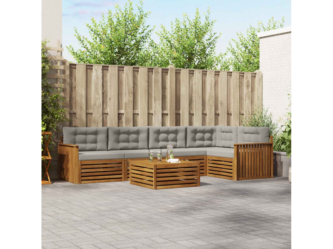 Vidaxl Conjunto De Sofás Para Exterior 6 Unid. Cinza Natural E Claro