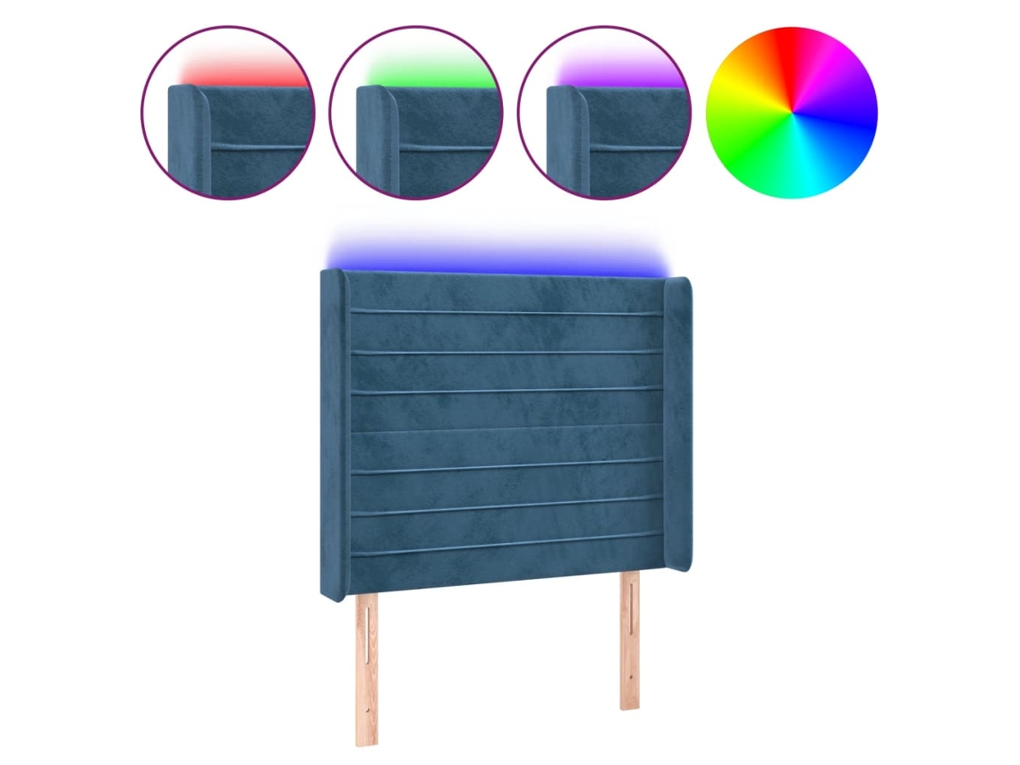 Led Headboard, Led Headboards Vidaxl Azul Veludo (103 X 16 X 118/128 Cm)