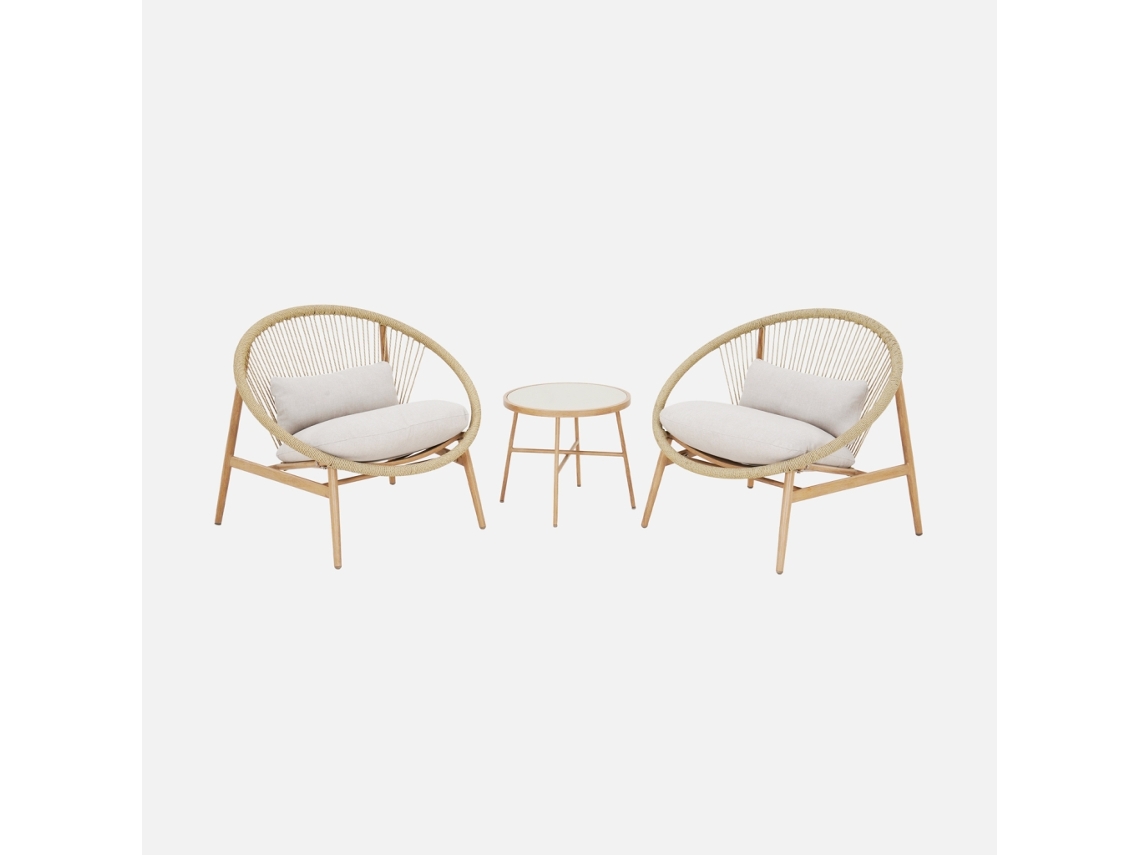Conjunto De Jardim De Poltronas De Jardim Com Mesa De Aço E Rattan, Beige Sweeek