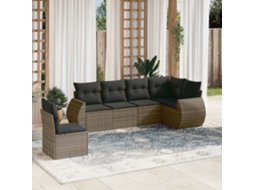 Vidaxl 6 Pcs Conjunto Sofás De Jardim Com Almofadões Vime Cinzento