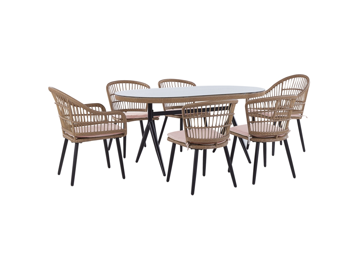 Conjunto De Refeição De Jardim Com Cadeiras Beliani Aliano De Ratan Sintético Rosa Pastel 159x94x76