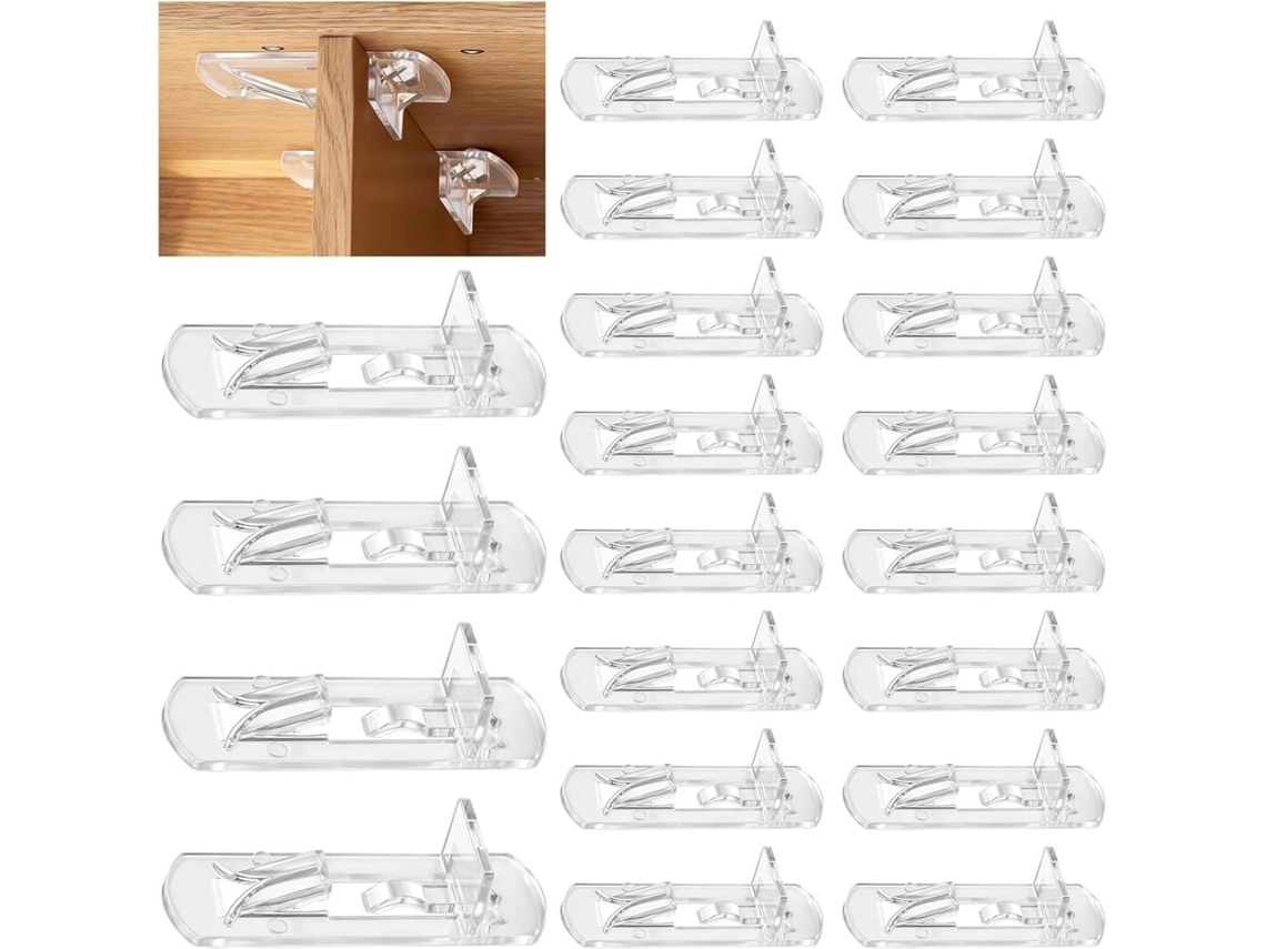 Pacote com 60 prendedores transparentes para guarda-roupas, com 19 mm de espessura (3/4), com ranhuras pré-perfuradas de 5 mm.