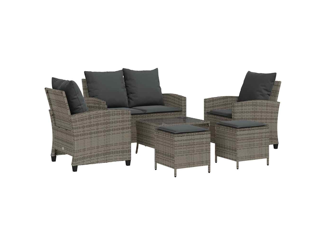 Conjunto de 6 Sofás de Jardim com Almofadões em Vime Cinzento MAISON EXCLUSIVE