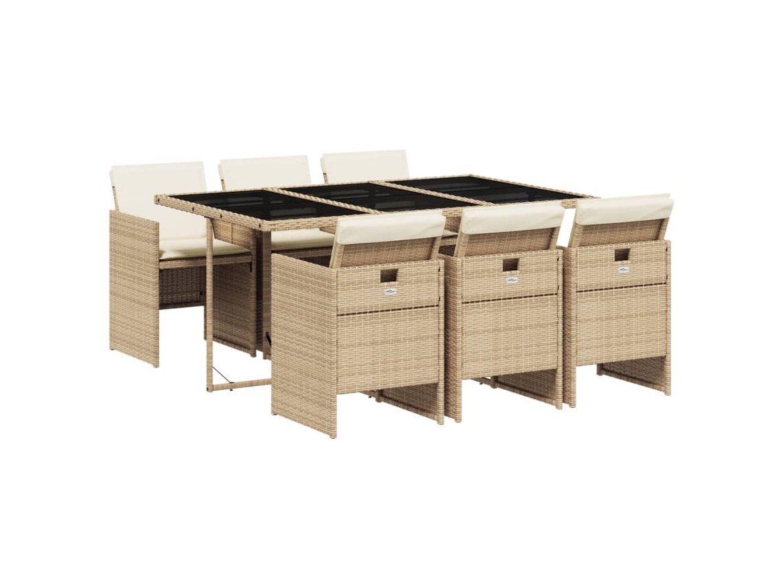 Conjunto de 7 Jantar para Jardim com Almofadões Vime Pe Bege MAISON EXCLUSIVE