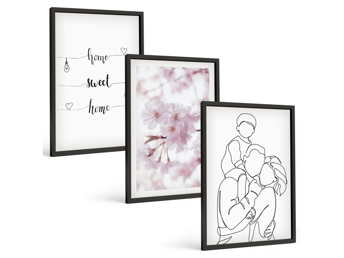 Conjunto De Pinturas Flores, Família, Minimalista Espelharte (3 Peças 40x60 Cm)