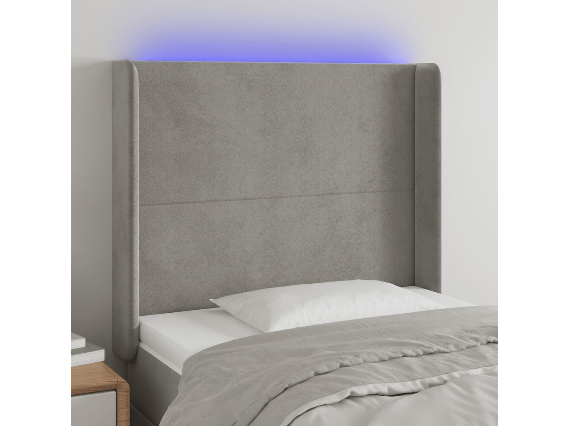 Vidaxl Cabeceira Cama C/ Luzes Led Veludo 83x16x118/128 Cm Cinza-claro
