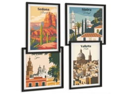 Composição De Quadros Paisagens De Cidades Europeias Espelharte (4 Peças)